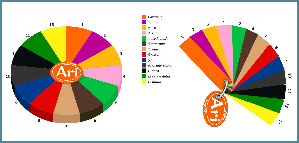 1 arancio 2 viola 3 oro 4 rosa 5 verde flash 6 marrone 7 beige 8 rosso 9 blu 10 grigio scuro 11 nero 12 verde italia  13 giallo 7 1 2 3 4 5 6 8 9 10 11 12 13 1 2 3 4 5 6 7 8 9 10 11 12 13